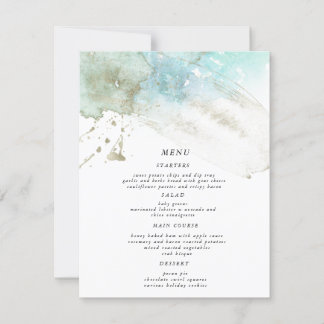 Watercolor Waves Pastel Wedding Dinner Menu Card