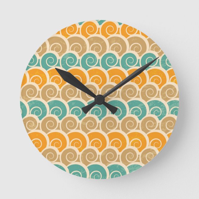 Watercolor Waves Pattern Round Clock (Front)