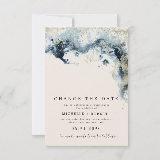 Watercolor Waves Photo Change La Date Invitation (Devant)