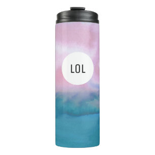 Watercolor Waves Pink Teal Pattern MONOGRAM Thermal Tumbler