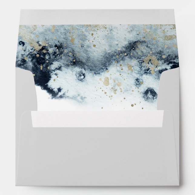 Watercolor Waves pre-addressed wedding envelope (Back (Bottom))