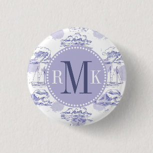 Watercolor Waves & Ships Pattern 1 Inch Round Button