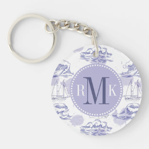 Watercolor Waves & Ships Pattern Keychain