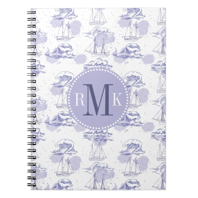 Watercolor Waves & Ships Pattern Notebook (Front)