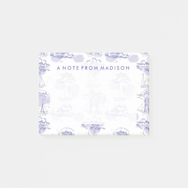 Watercolor Waves & Ships Pattern Post-it Notes (Front)