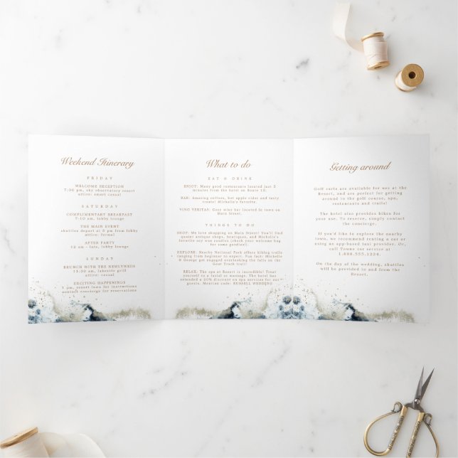 Watercolor Waves Tri-Fold Wedding Program Invitation (Inside)