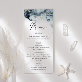 Watercolor Waves Wedding Dinner Menu Invitation