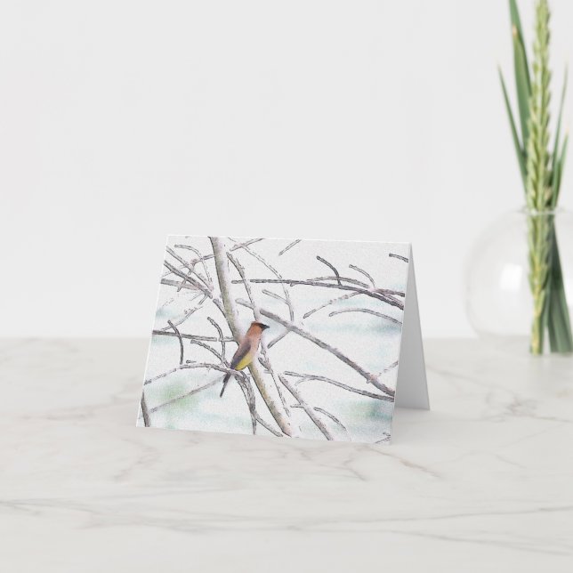 Watercolor Waxwing Note Card (Front)