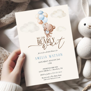 Watercolor We Can Bearly Wait Baby Boy Shower  Invitation