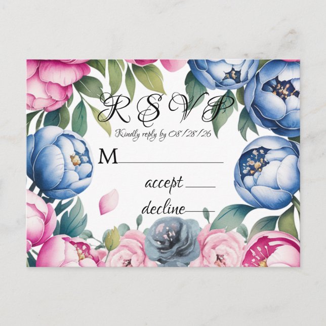 Watercolor Wedding Arch Pink and Blue RSVP Invitation Postcard (Front)