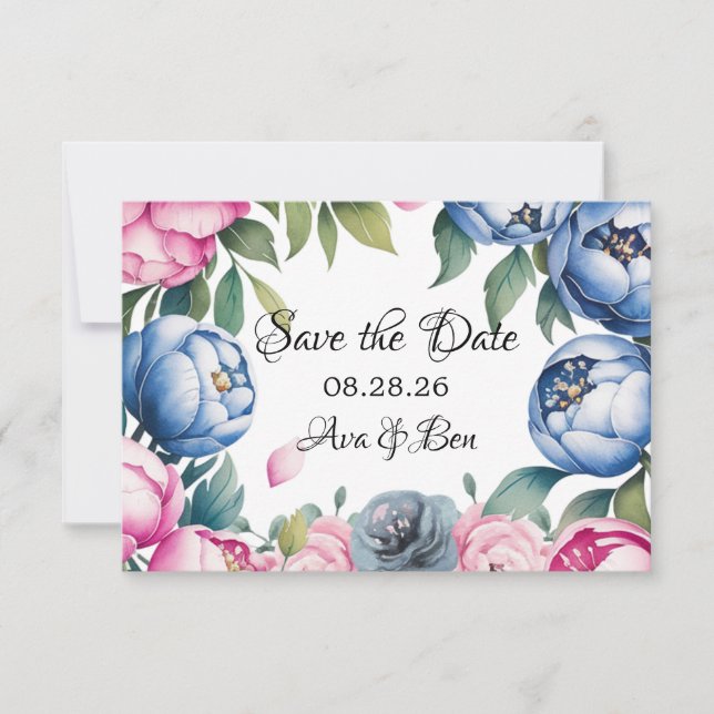 Watercolor Wedding Arch Pink and Blue  Save The Date (Front)