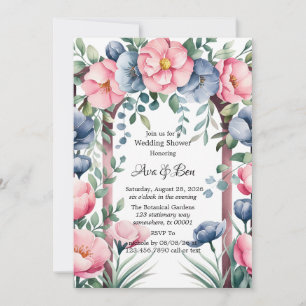 Watercolor Wedding Arch Pink & Blue Blooms Shower Invitation