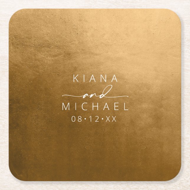 Watercolor Wedding Autumn Gold ID786 Square Paper Coaster (Front)