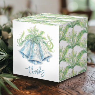 Watercolor wedding bells silver green favor box