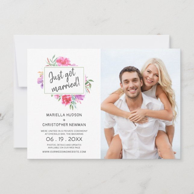 Watercolor Wedding Bouquet Marriage Announcement (Front)