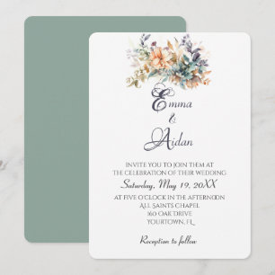 Watercolor Wedding Bouquet On Ivory Invitation