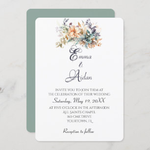 Watercolor Wedding Bouquet On Ivory Invitation