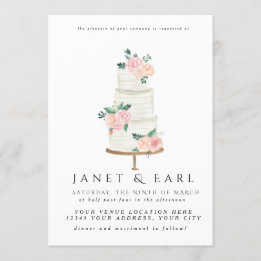 Watercolor Wedding Cake Floral Wedding Invitations