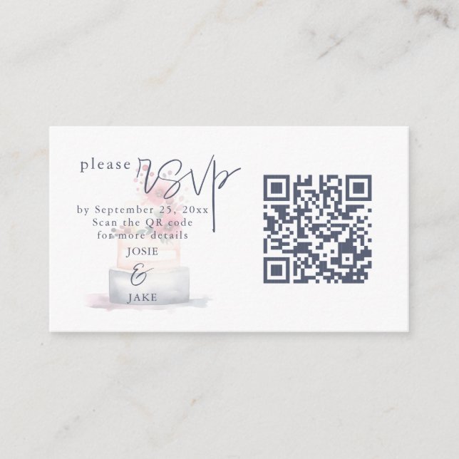 Watercolor wedding cake Illustration QR Code Enclosure Card (Front)