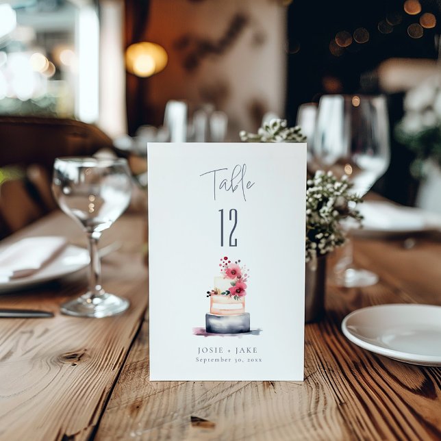 Watercolor wedding cake Table Number Seating Chart (Watercolor Wedding Cake Table Number card.)