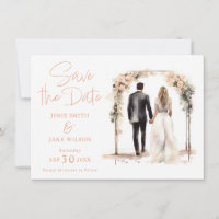 Watercolor wedding couple RSVP card Save the Date