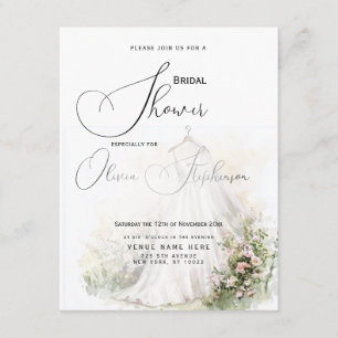 Watercolor Wedding Dress & Blush Garden Bridal  Enclosure Card