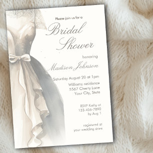Watercolor Wedding Dress Bridal Shower Invitation