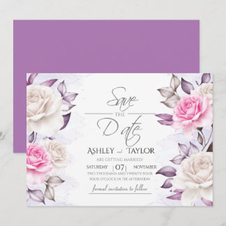 Watercolor Wedding Floral Purple and Pink Save The Date