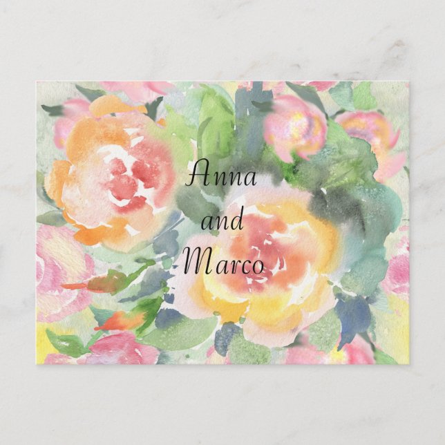 Watercolor wedding flowers , template  postcard (Front)