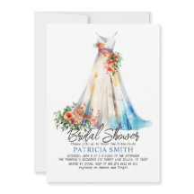 Watercolor Wedding Gown Bridal Shower Invitation