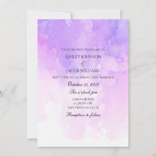 Watercolor wedding invitation. Pink and purple Invitation