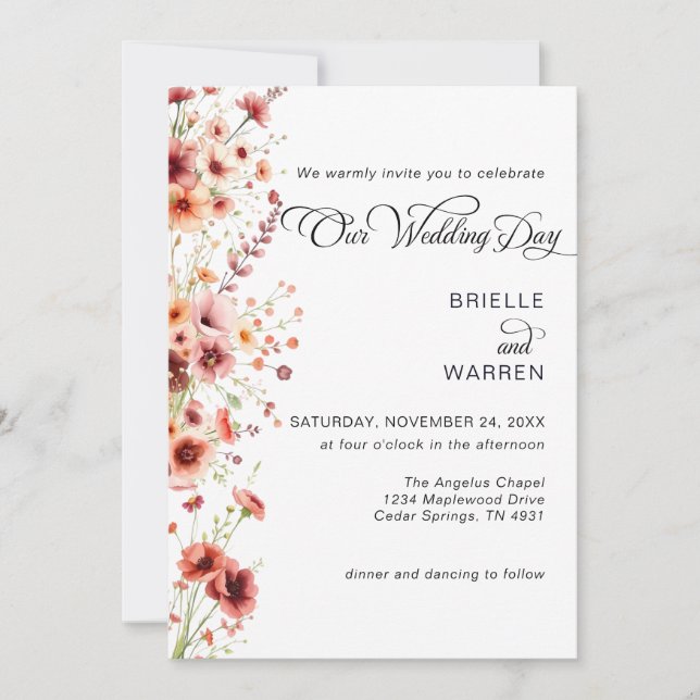 Watercolor Wedding Invitation Wild Flowers (Front)