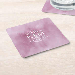 Watercolor Wedding Lilac ID654 Square Paper Coaster