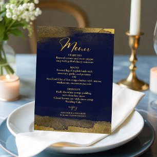 Watercolor Wedding Menus Blue Abstract Gilded Invitation
