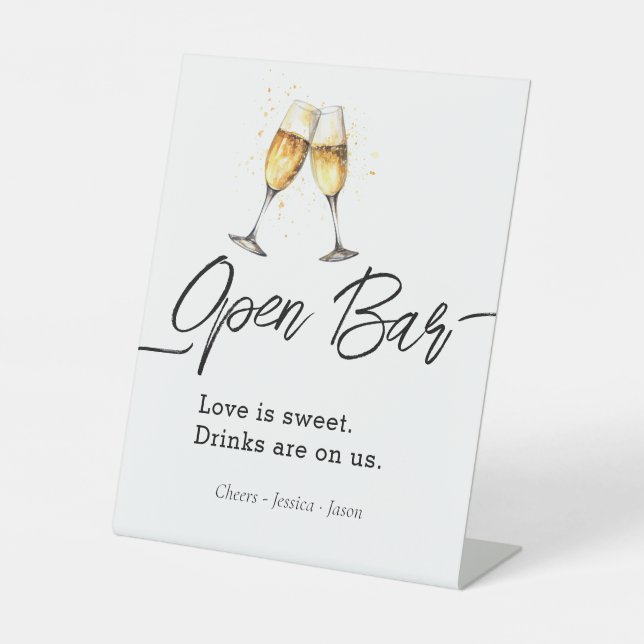 Watercolor Wedding Open Bar Simple Event  Pedestal Sign (Front)