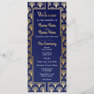 Watercolor Wedding Program 1920's Art Deco Gold