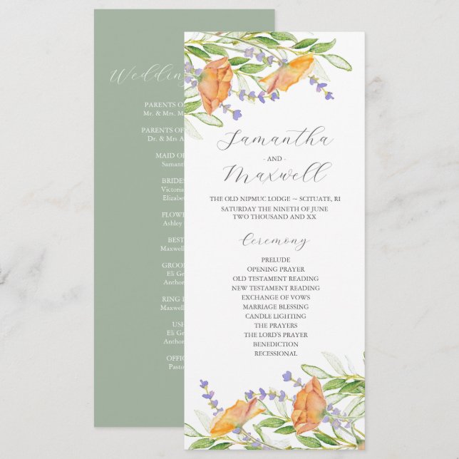 Watercolor Wedding Program Wildflowers (Front/Back)