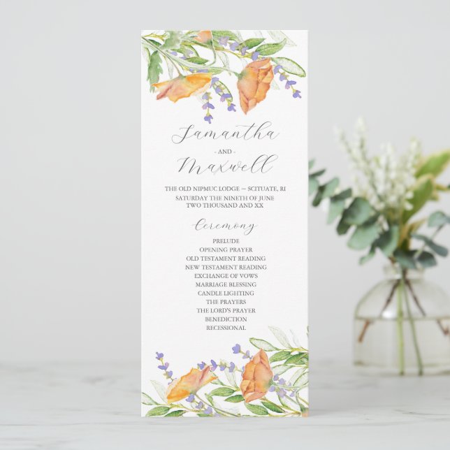 Watercolor Wedding Program Wildflowers (Standing Front)