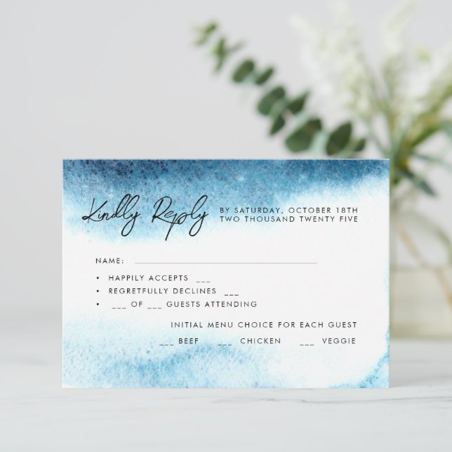Watercolor Wedding RSVP Cards. (Standing Front)