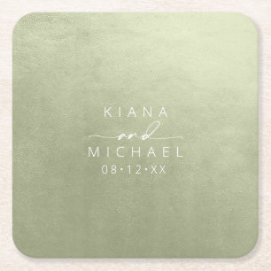 Watercolor Wedding Sage Green ID786 Square Paper C Square Paper Coaster