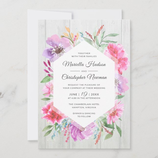 Watercolor Wedding Spring Bouquet Decoupage Invite (Front)