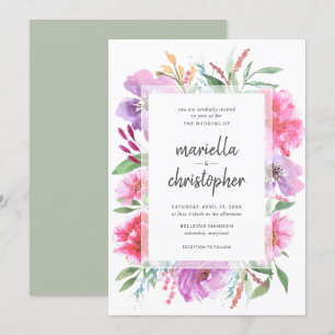 Watercolor Wedding Spring Bouquet Modern Invite