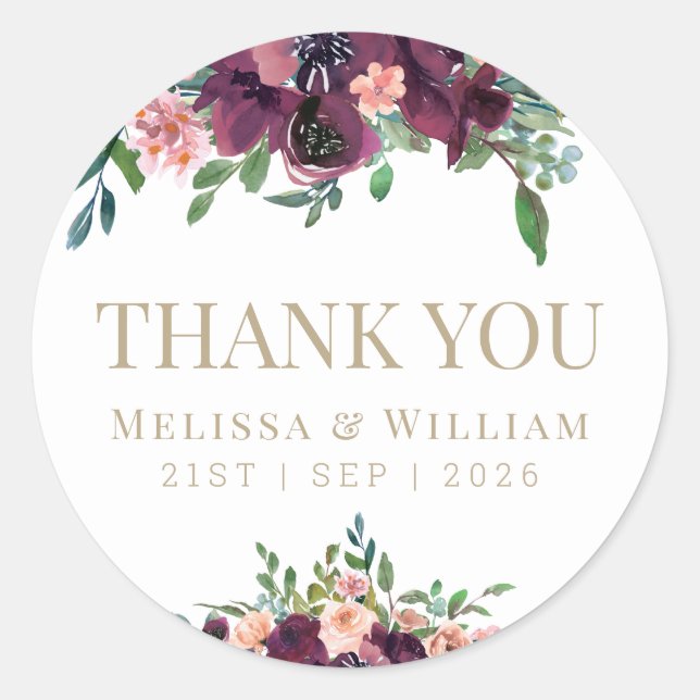 Watercolor Wedding Thank You Classic Round Sticker (Front)