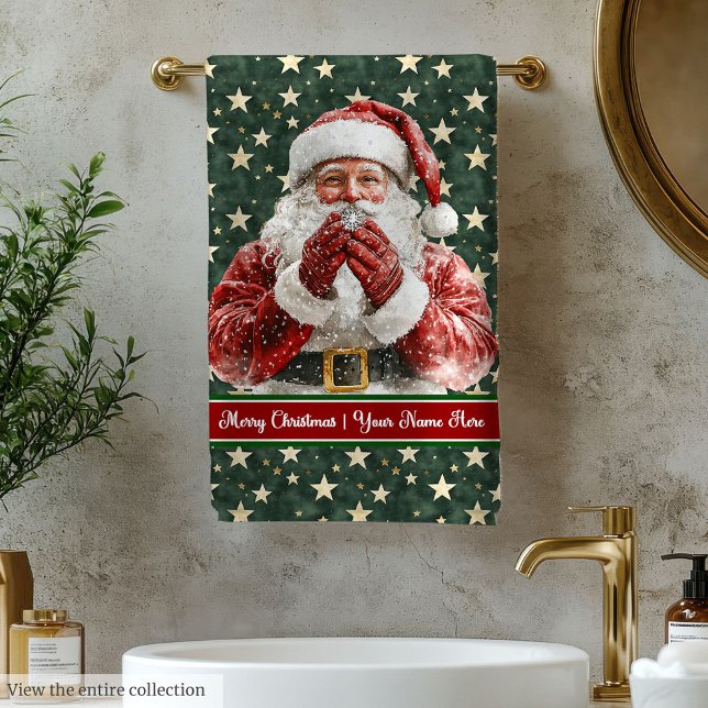Watercolor Welcoming Santa Claus with Snowflakes Bath Towel Set (Watercolor Welcoming Santa Claus with Snowflakes)