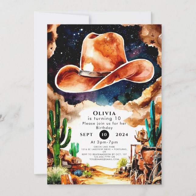 Watercolor Western Cowboy Birthday Invitation (Front)