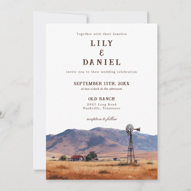 Watercolor Western Cowboy Ranch All In One Wedding Invitation (Front)