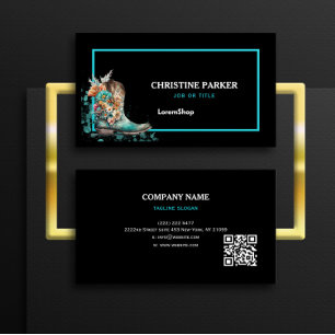 Watercolor Western Floral Boots URL code Business Card