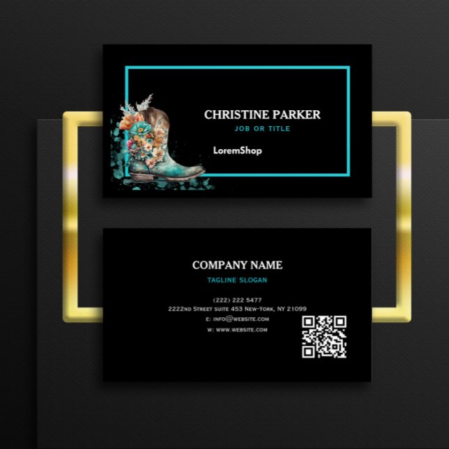 Watercolor Western Floral Boots URL code Business Card (Creator Uploaded)