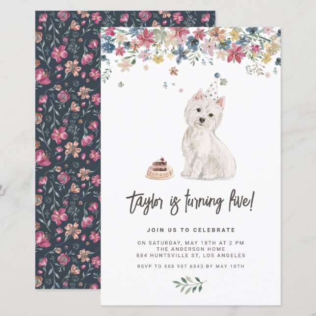 Watercolor Westie Dog Birthday Invitation (Front/Back)