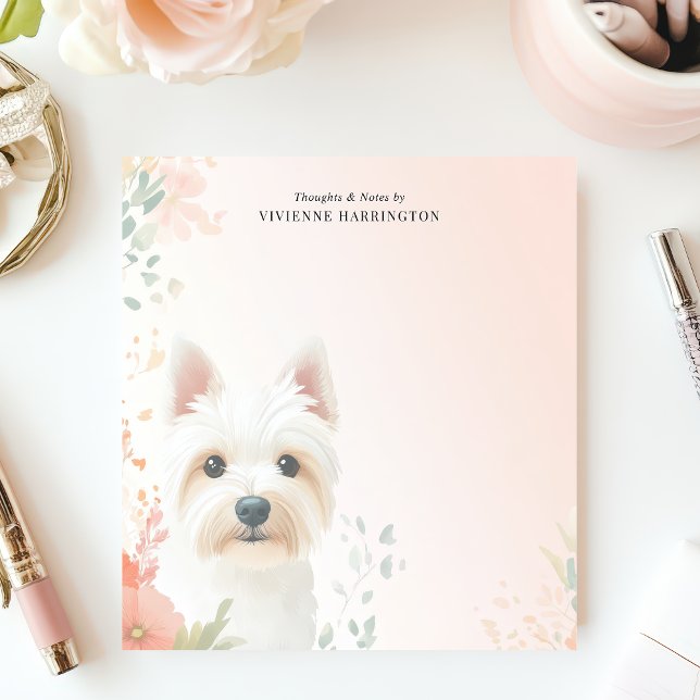 Watercolor Westie Floral Personalized Notepad (Creator Uploaded)